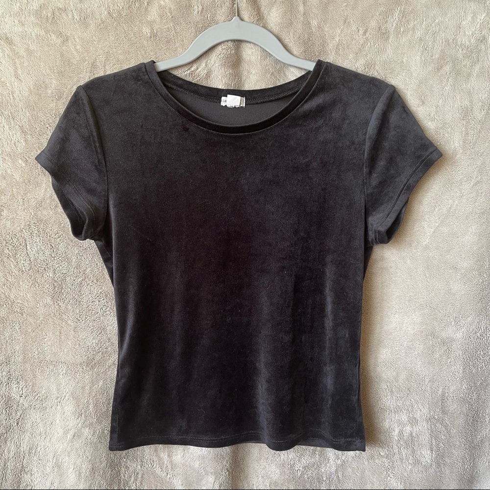 Garage Black Velour Short Sleeve Top